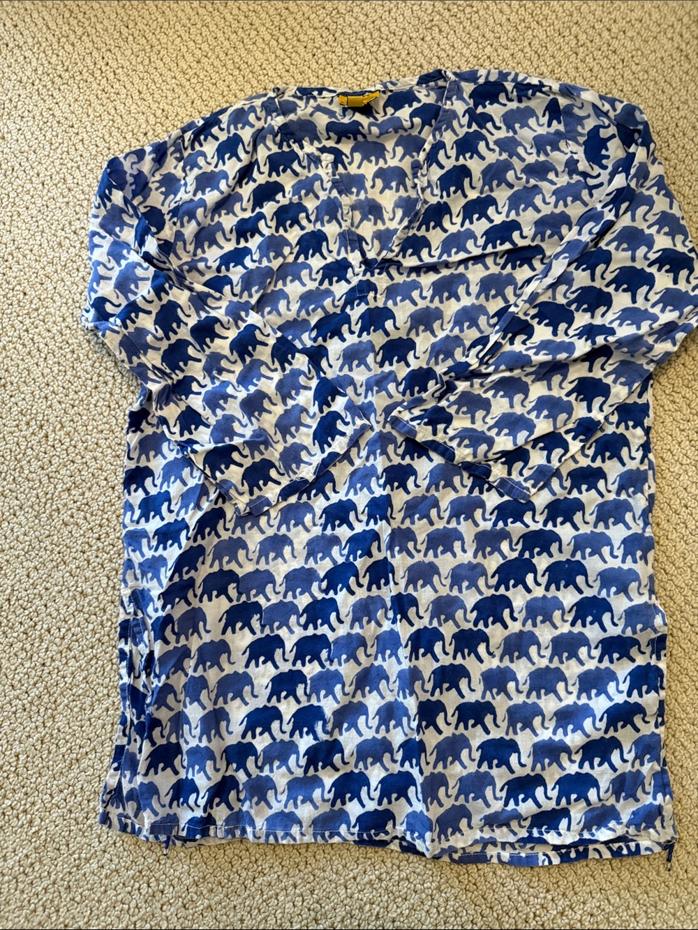 Roberta Roller Rabbit Blue and White Elephant Print Top